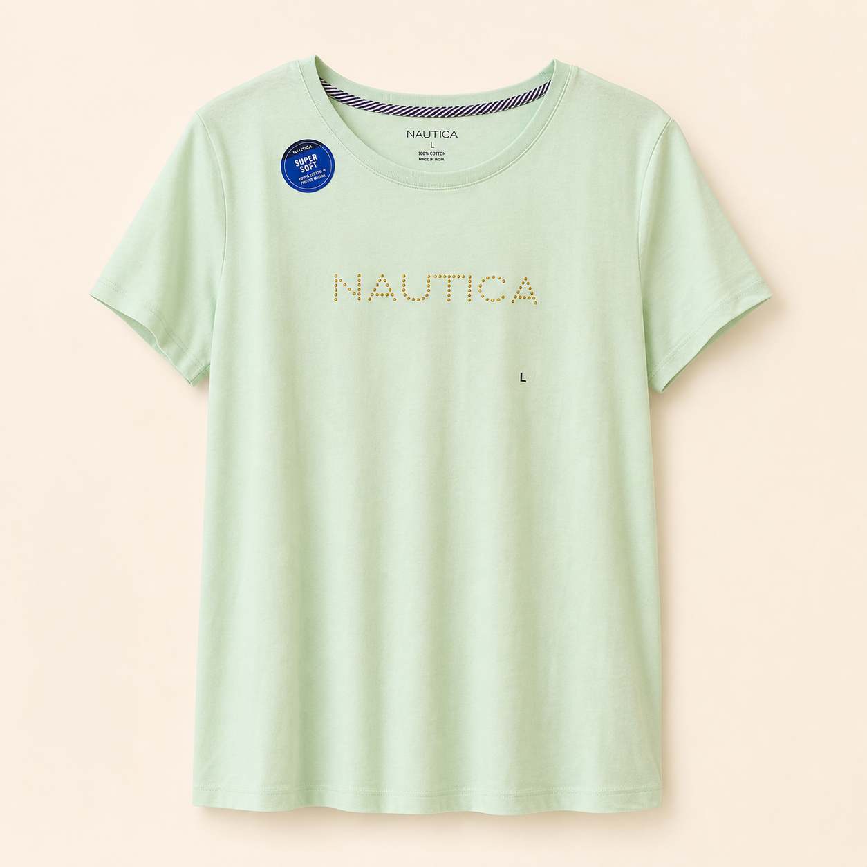Nautica Camiseta Verde Menta con Tachas – Talla L