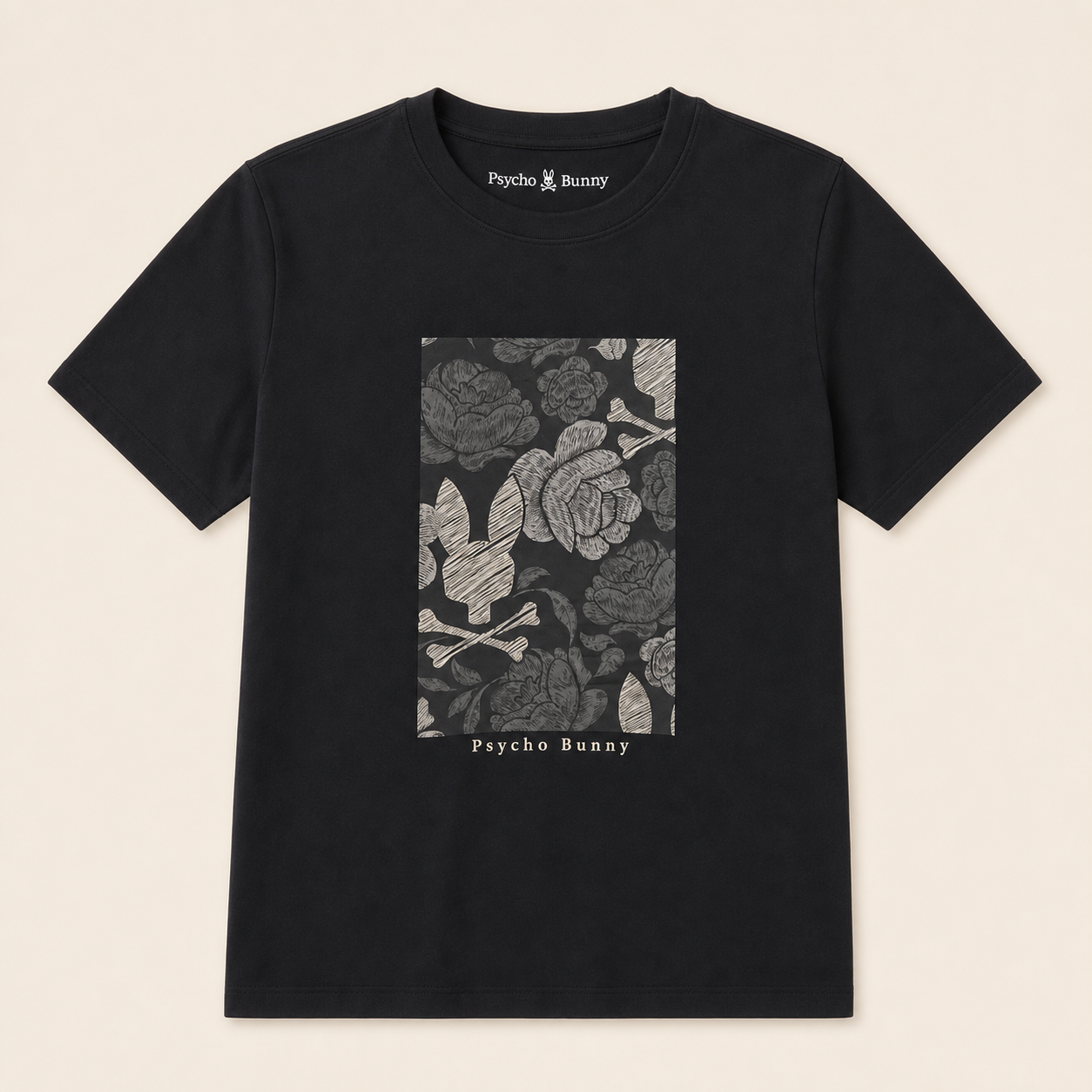 Psycho Bunny Camiseta Negra Chatham Floral – Talla S