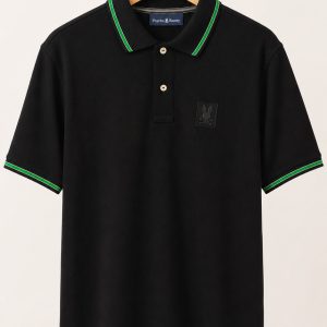 Polo Psycho Bunny negro con detalles verdes talla 4, vista frontal