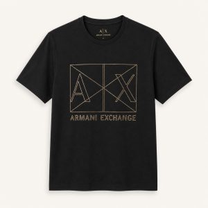 Camiseta Armani Exchange negra con gráfico geométrico AX dorado talla S