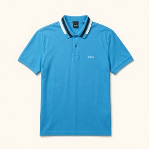 Polo BOSS Slim Fit azul con cuello blanco y negro talla M