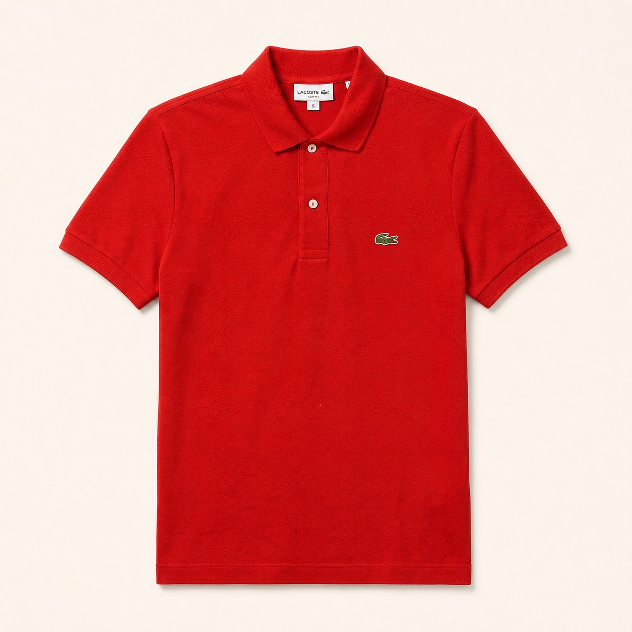 Polo Lacoste Slim Fit rojo con cocodrilo verde talla S