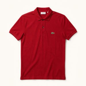 Polo Lacoste Slim Fit color vino tinto con cocodrilo verde talla S