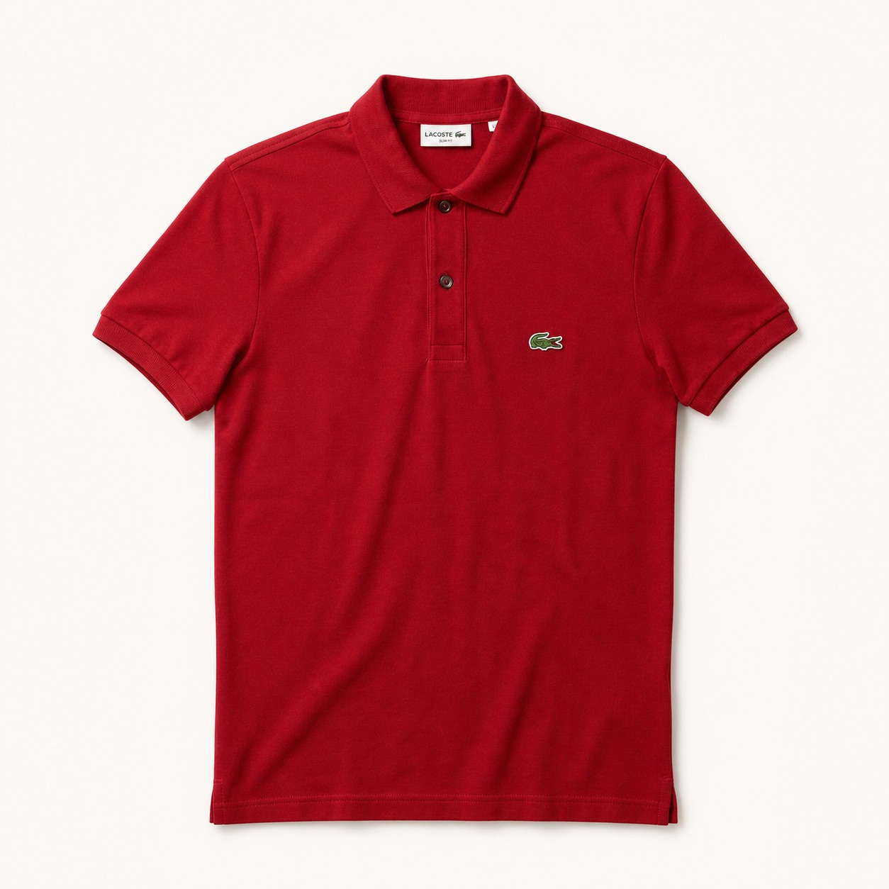 Polo Lacoste Slim Fit color vino tinto con cocodrilo verde talla S