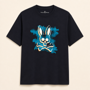 Psycho Bunny Camiseta Negra con Bunny Azul – Talla 5