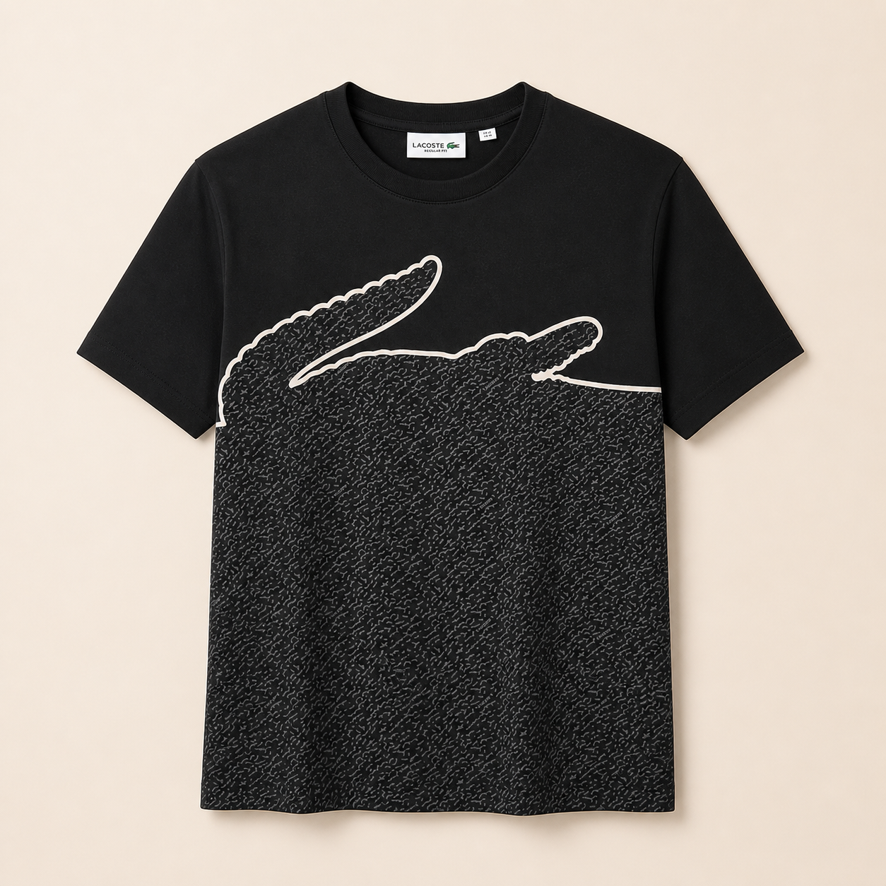 Lacoste Regular Fit Camiseta Negra con Cocodrilo Gráfico – Talla L