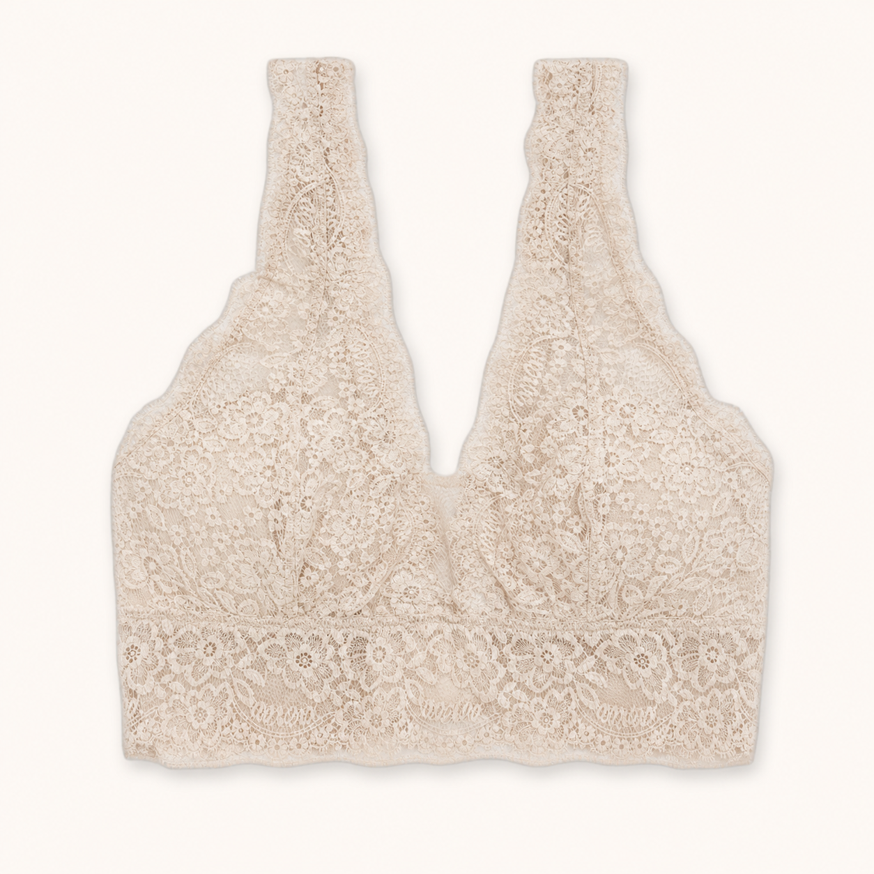 Bralette Aerie longline de encaje beige talla M, vista frontal
