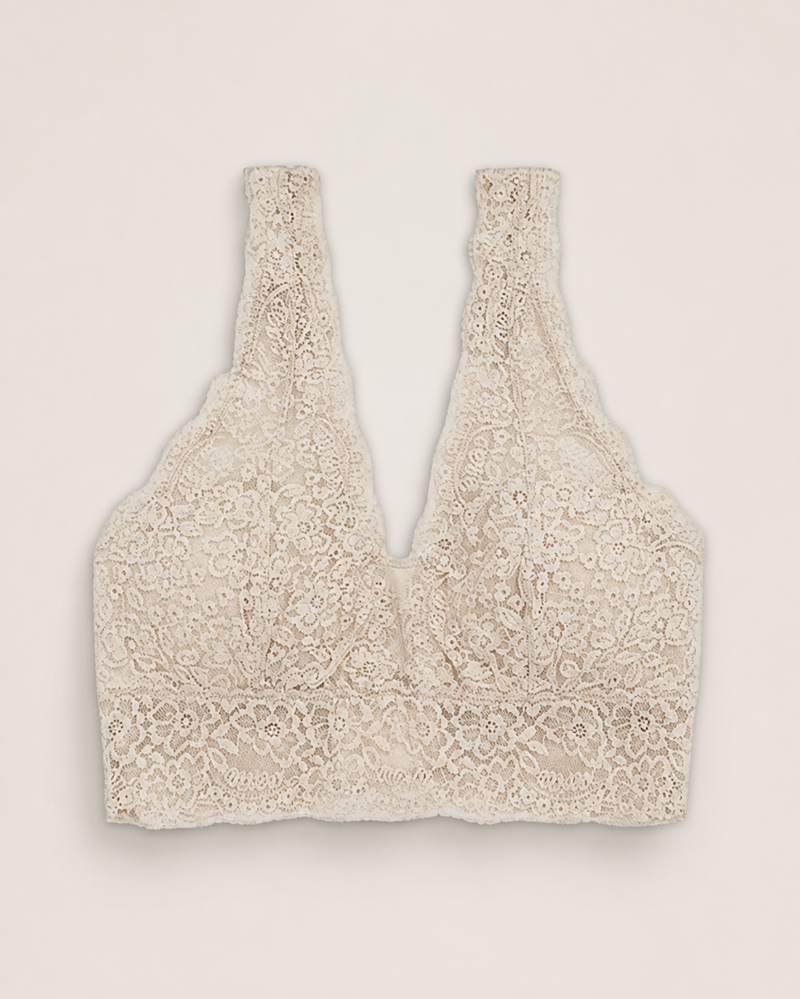 Aerie bralette longline de encaje beige talla S, vista frontal