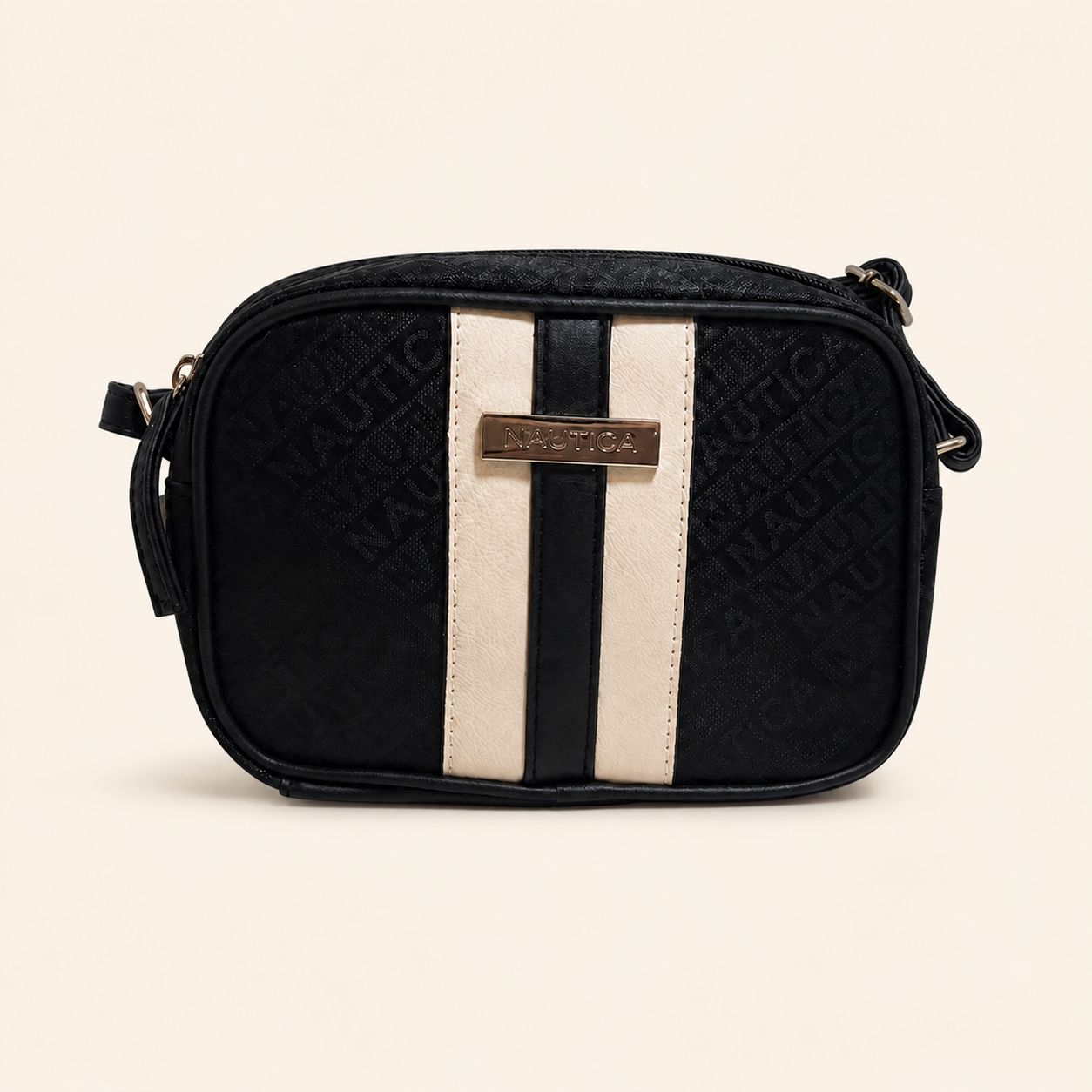 Nautica bolso Camera Crossbody negro con franjas