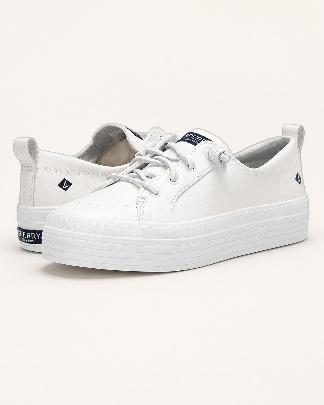 Sperry Crest Vibe Platform tenis de cuero blanco, vista tres cuartos