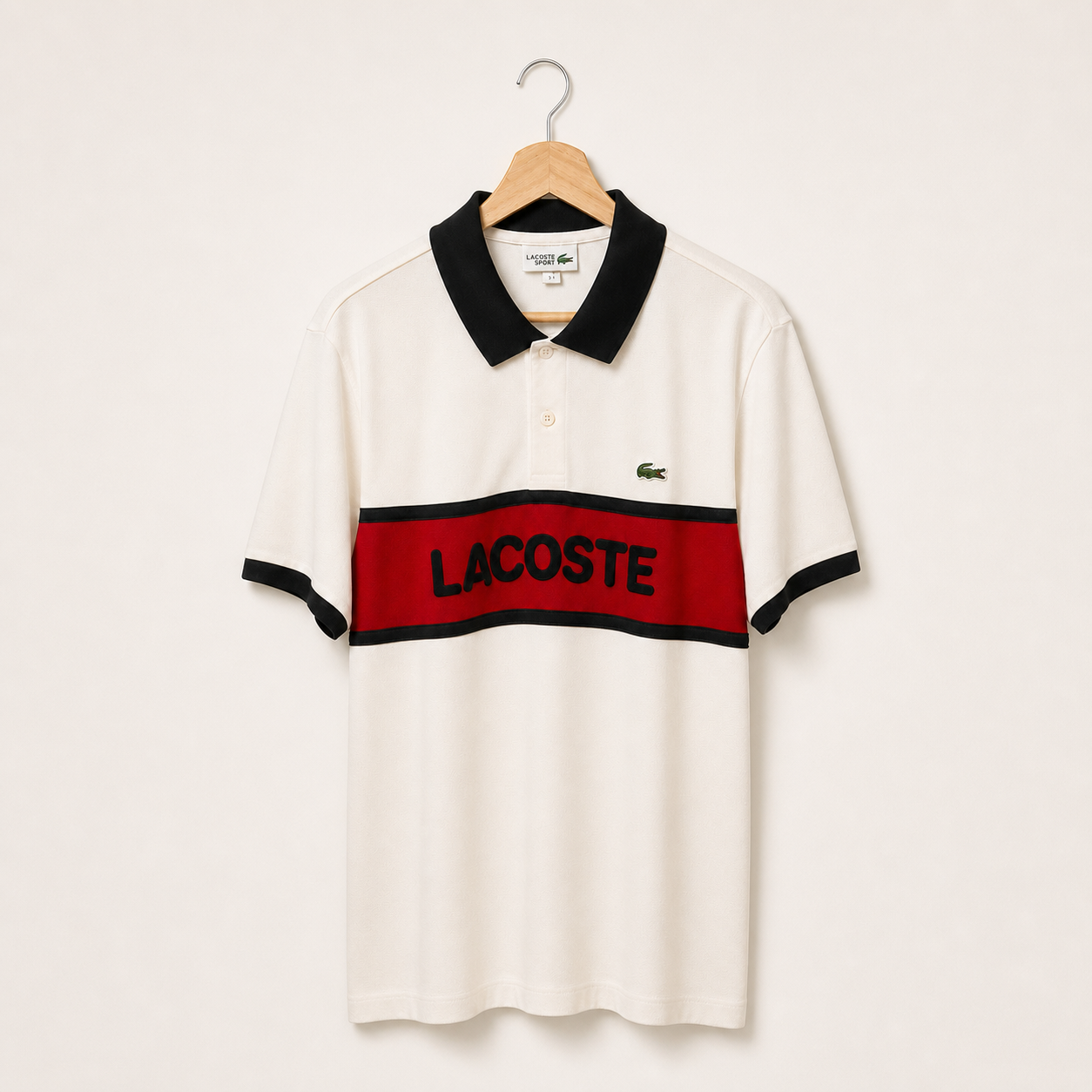 Camisuéter Lacoste Sport blanco, rojo y negro talla L, vista frontal