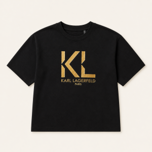 Karl Lagerfeld Camiseta Negra Monograma KL Dorado – Talla L