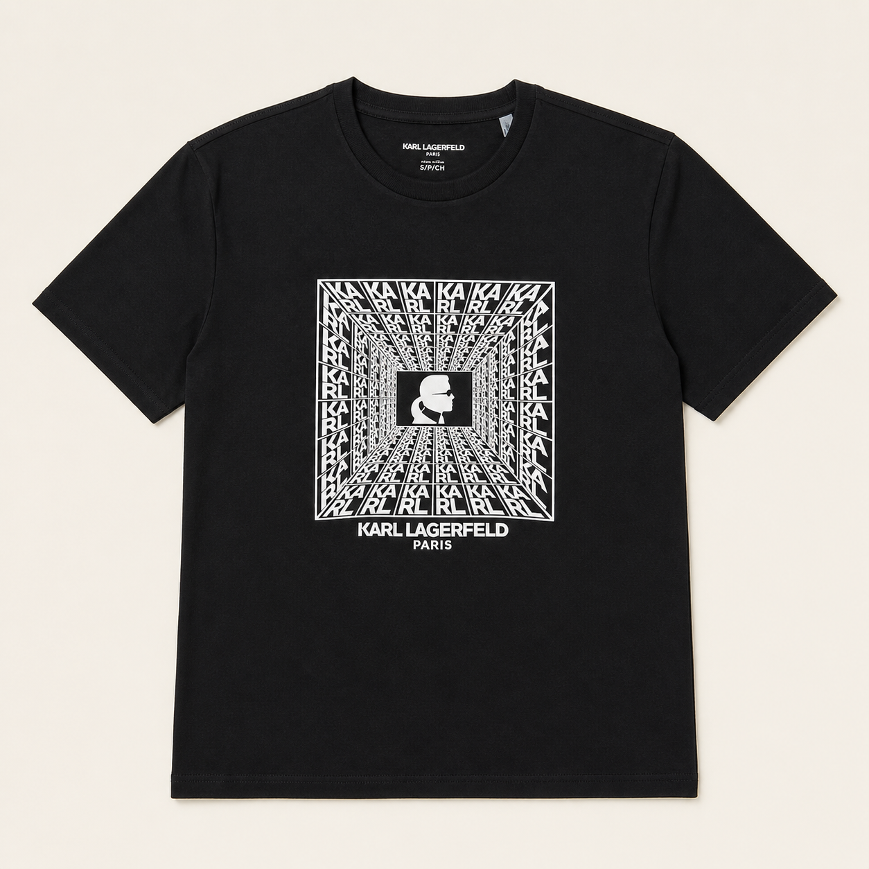 Karl Lagerfeld Camiseta Negra Cuadro Perspectiva – Talla S