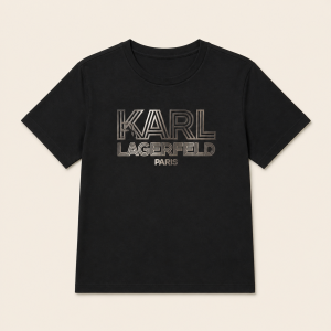 Karl Lagerfeld Camiseta Negra Logo Plateado – Talla L